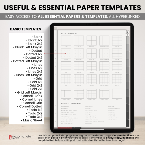 Digital Notebook V2 Yume Noto NozomuNoto Japanese Multipurpose Minimalist ADHD Bullet Journal Hyperlinked PDF Goodnotes Notability Android Tablet iPad Student Study Teacher Travel Cornell Grid Lines Dotted Template Noteshelf Noteful Kilonotes Collanote Zoomnotes Samsung Xodo