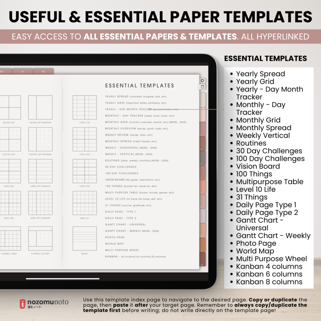 Digital Notebook V2 Landscape Yume Noto NozomuNoto Japanese Multipurpose Minimalist ADHD Bullet Journal Hyperlinked PDF Goodnotes Notability Android Tablet iPad Student Study Teacher Travel Cornell Grid Lines Dotted Template Noteshelf Samsung Xodo
