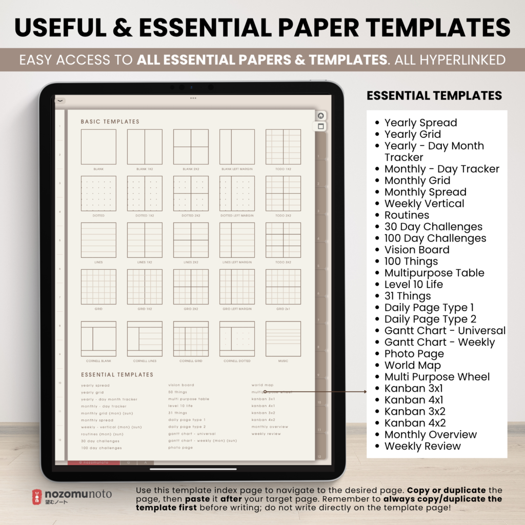 Digital Notebook V2 Yume Noto NozomuNoto Japanese Multipurpose Minimalist ADHD Bullet Journal Hyperlinked PDF Goodnotes Notability Android Tablet iPad Student Study Teacher Travel Cornell Grid Lines Dotted Template Noteshelf Noteful Kilonotes Collanote Zoomnotes Samsung Xodo
