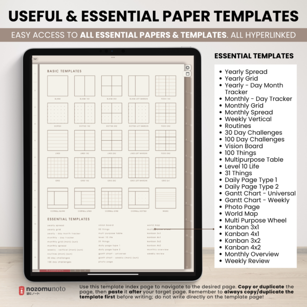 Digital Notebook V2 Yume Noto NozomuNoto Japanese Multipurpose Minimalist ADHD Bullet Journal Hyperlinked PDF Goodnotes Notability Android Tablet iPad Student Study Teacher Travel Cornell Grid Lines Dotted Template Noteshelf Noteful Kilonotes Collanote Zoomnotes Samsung Xodo