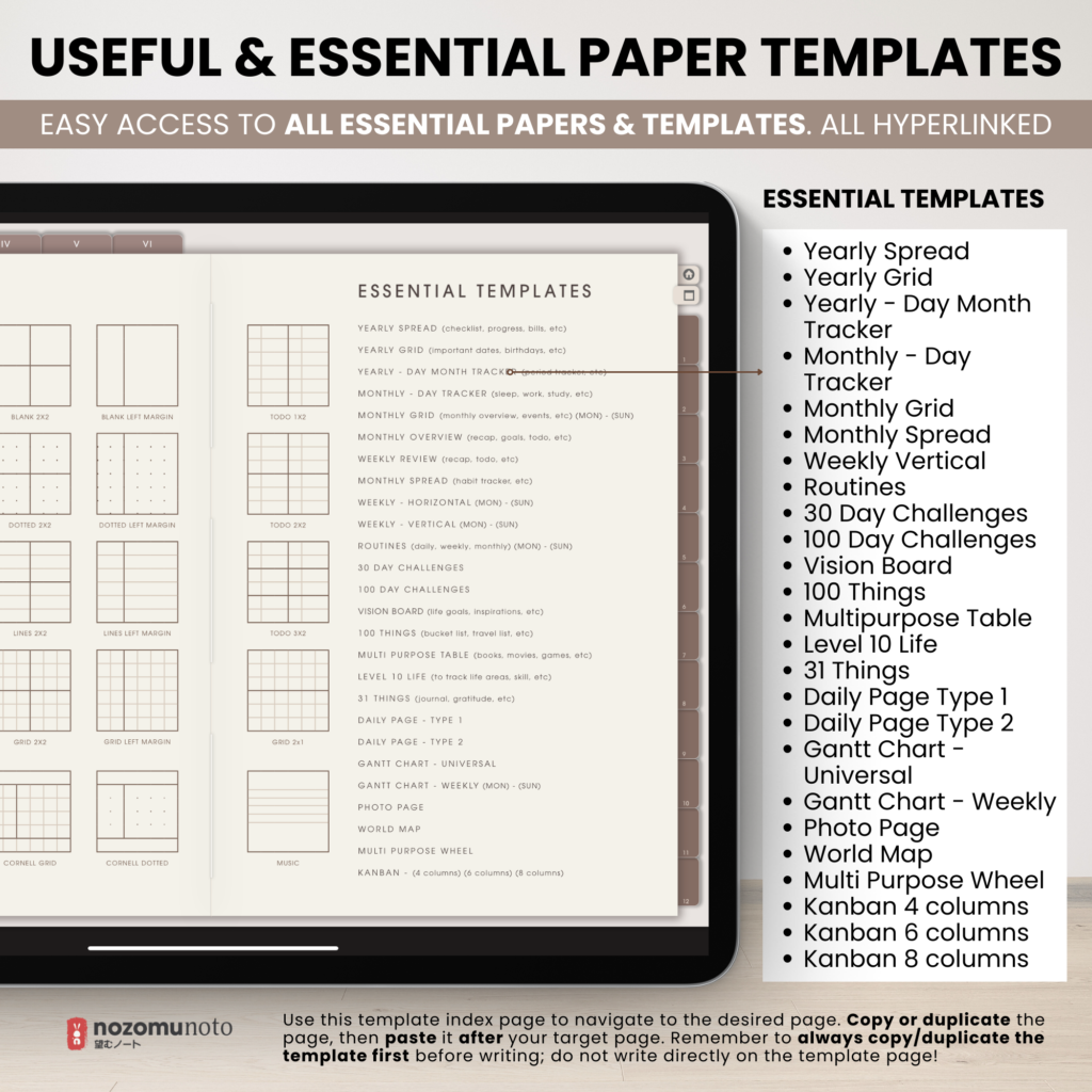Digital Notebook V2 Landscape Yume Noto NozomuNoto Japanese Multipurpose Minimalist ADHD Bullet Journal Hyperlinked PDF Goodnotes Notability Android Tablet iPad Student Study Teacher Travel Cornell Grid Lines Dotted Template Noteshelf Samsung Xodo