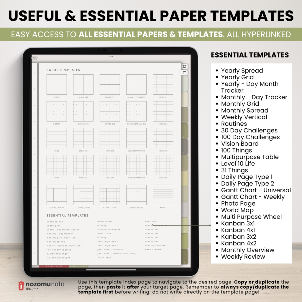 Digital Notebook V2 Yume Noto NozomuNoto Japanese Multipurpose Minimalist ADHD Bullet Journal Hyperlinked PDF Goodnotes Notability Android Tablet iPad Student Study Teacher Travel Cornell Grid Lines Dotted Template Noteshelf Noteful Kilonotes Collanote Zoomnotes Samsung Xodo
