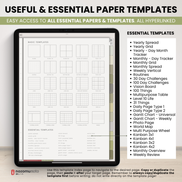 Digital Notebook V2 Yume Noto NozomuNoto Japanese Multipurpose Minimalist ADHD Bullet Journal Hyperlinked PDF Goodnotes Notability Android Tablet iPad Student Study Teacher Travel Cornell Grid Lines Dotted Template Noteshelf Noteful Kilonotes Collanote Zoomnotes Samsung Xodo