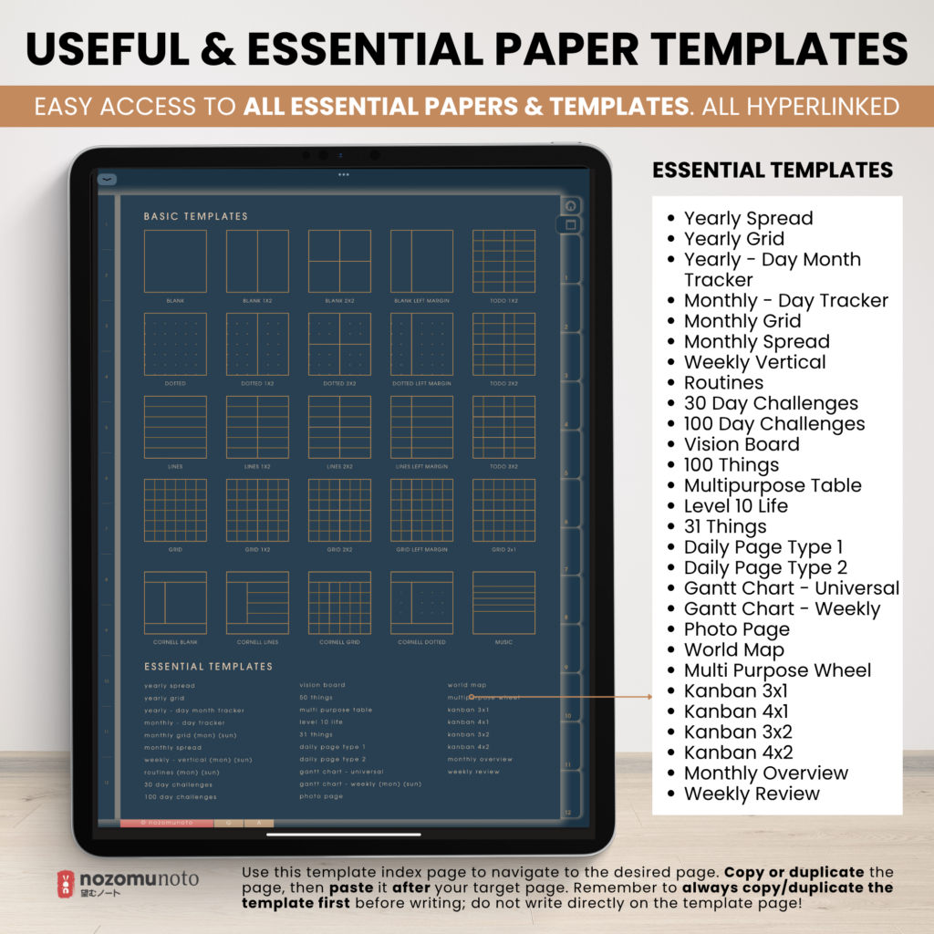Digital Notebook V2 Yume Noto NozomuNoto Japanese Multipurpose Minimalist ADHD Bullet Journal Hyperlinked PDF Goodnotes Notability Android Tablet iPad Student Study Teacher Travel Cornell Grid Lines Dotted Template Noteshelf Noteful Kilonotes Collanote Zoomnotes Samsung Xodo