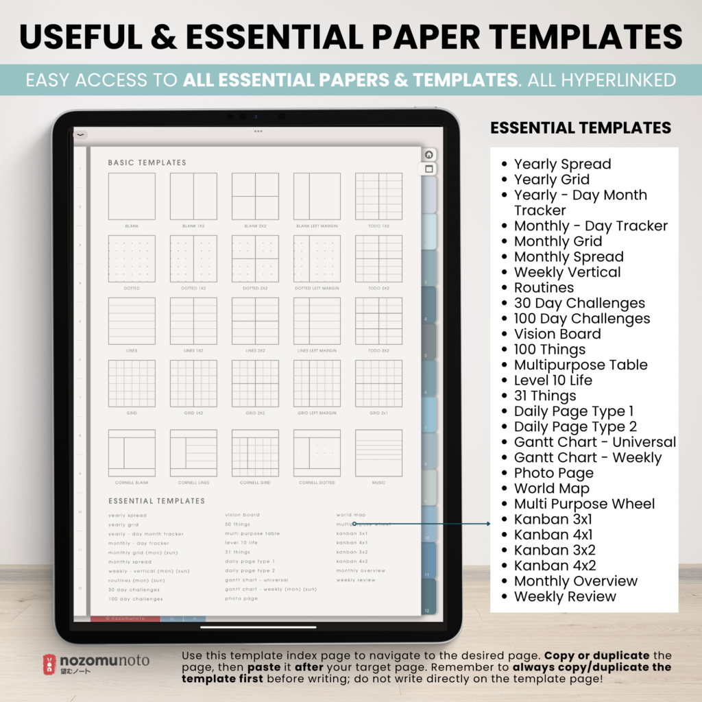 Digital Notebook V2 Yume Noto NozomuNoto Japanese Multipurpose Minimalist ADHD Bullet Journal Hyperlinked PDF Goodnotes Notability Android Tablet iPad Student Study Teacher Travel Cornell Grid Lines Dotted Template Noteshelf Noteful Kilonotes Collanote Zoomnotes Samsung Xodo