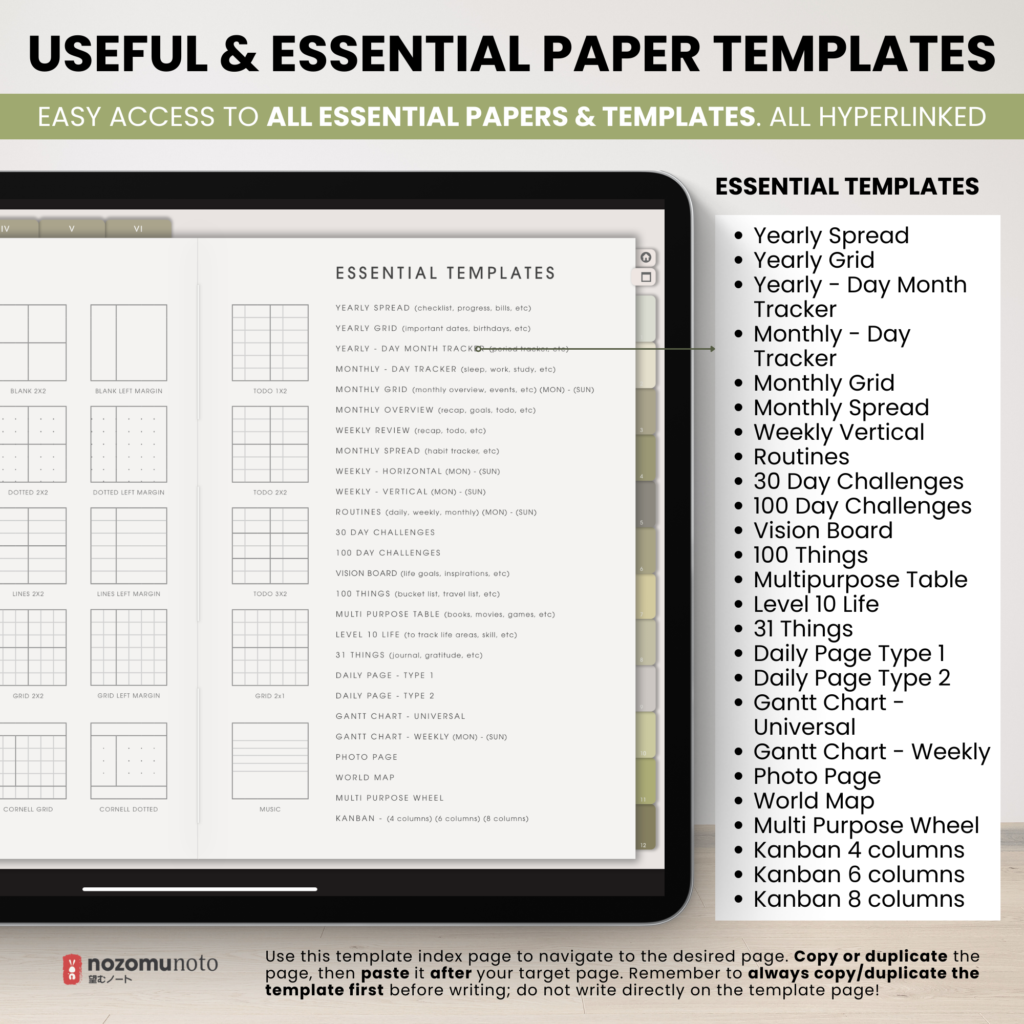 Digital Notebook V2 Landscape Yume Noto NozomuNoto Japanese Multipurpose Minimalist ADHD Bullet Journal Hyperlinked PDF Goodnotes Notability Android Tablet iPad Student Study Teacher Travel Cornell Grid Lines Dotted Template Noteshelf Samsung Xodo