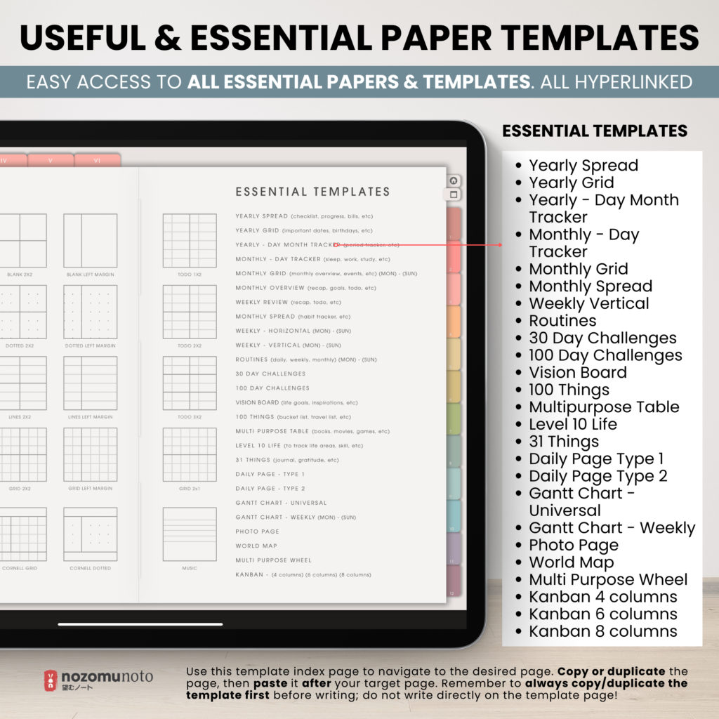 Digital Notebook V2 Landscape Yume Noto NozomuNoto Japanese Multipurpose Minimalist ADHD Bullet Journal Hyperlinked PDF Goodnotes Notability Android Tablet iPad Student Study Teacher Travel Cornell Grid Lines Dotted Template Noteshelf Samsung Xodo