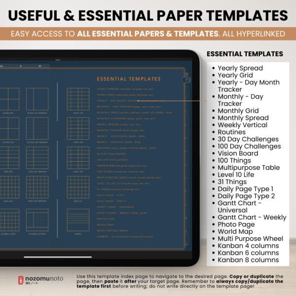 Digital Notebook V2 Landscape Dark Yume Noto NozomuNoto Japanese Multipurpose Minimalist ADHD Bullet Journal Hyperlinked PDF Goodnotes Notability Android Tablet iPad Student Study Teacher Travel Cornell Grid Lines Dotted Template Noteshelf Samsung