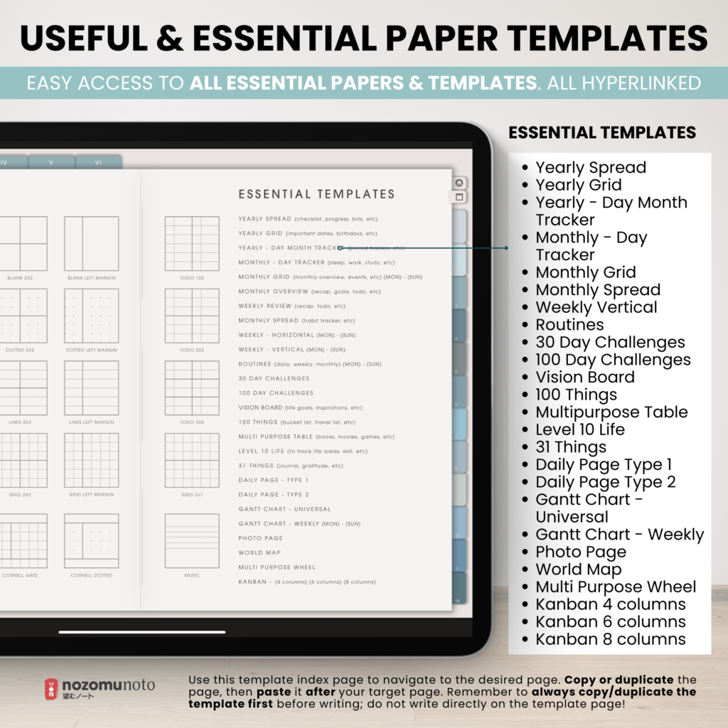 Digital Notebook V2 Landscape Yume Noto NozomuNoto Japanese Multipurpose Minimalist ADHD Bullet Journal Hyperlinked PDF Goodnotes Notability Android Tablet iPad Student Study Teacher Travel Cornell Grid Lines Dotted Template Noteshelf Samsung Xodo