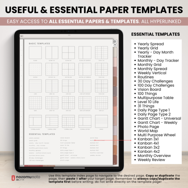 Digital Notebook V2 Yume Noto NozomuNoto Japanese Multipurpose Minimalist ADHD Bullet Journal Hyperlinked PDF Goodnotes Notability Android Tablet iPad Student Study Teacher Travel Cornell Grid Lines Dotted Template Noteshelf Noteful Kilonotes Collanote Zoomnotes Samsung Xodo