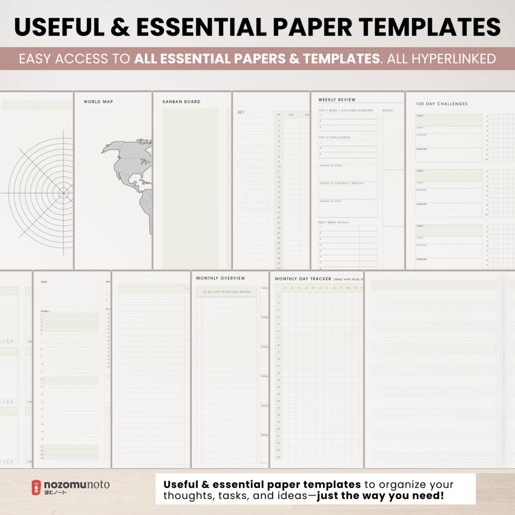Digital Notebook V2 Landscape Yume Noto NozomuNoto Japanese Multipurpose Minimalist ADHD Bullet Journal Hyperlinked PDF Goodnotes Notability Android Tablet iPad Student Study Teacher Travel Cornell Grid Lines Dotted Template Noteshelf Samsung Xodo