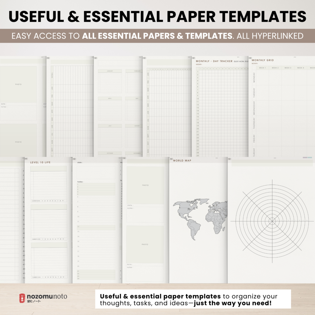 Digital Notebook V2 Yume Noto NozomuNoto Japanese Multipurpose Minimalist ADHD Bullet Journal Hyperlinked PDF Goodnotes Notability Android Tablet iPad Student Study Teacher Travel Cornell Grid Lines Dotted Template Noteshelf Noteful Kilonotes Collanote Zoomnotes Samsung Xodo