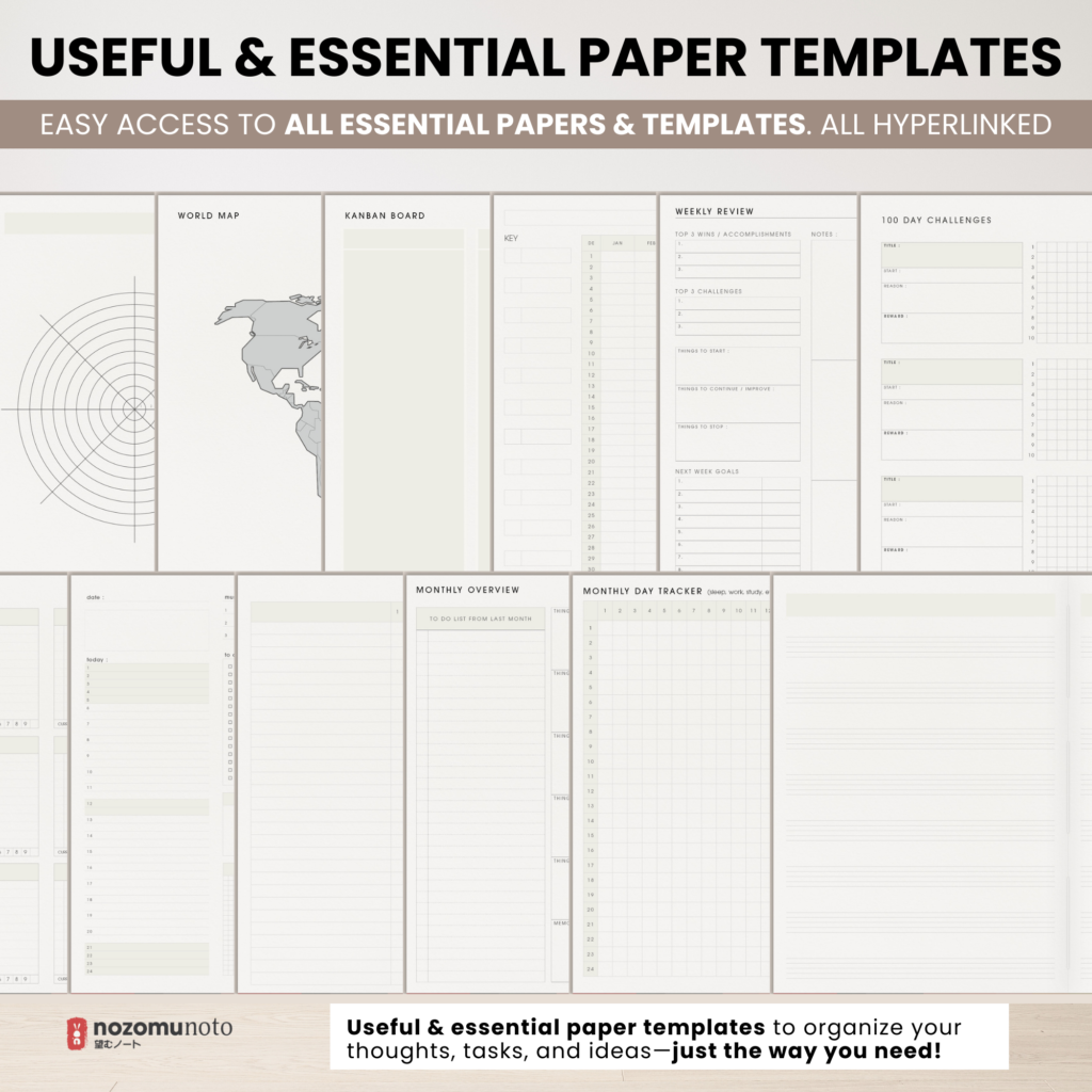 Digital Notebook V2 Landscape Yume Noto NozomuNoto Japanese Multipurpose Minimalist ADHD Bullet Journal Hyperlinked PDF Goodnotes Notability Android Tablet iPad Student Study Teacher Travel Cornell Grid Lines Dotted Template Noteshelf Samsung Xodo