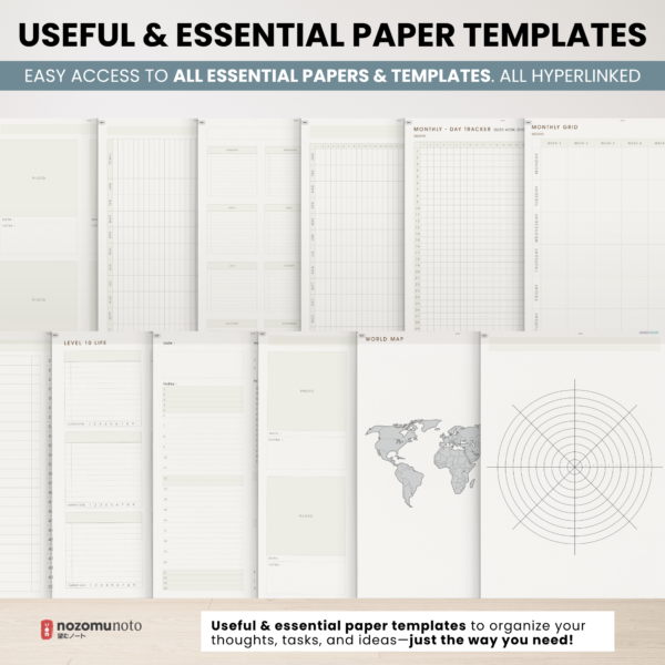 Digital Notebook V2 Yume Noto NozomuNoto Japanese Multipurpose Minimalist ADHD Bullet Journal Hyperlinked PDF Goodnotes Notability Android Tablet iPad Student Study Teacher Travel Cornell Grid Lines Dotted Template Noteshelf Noteful Kilonotes Collanote Zoomnotes Samsung Xodo