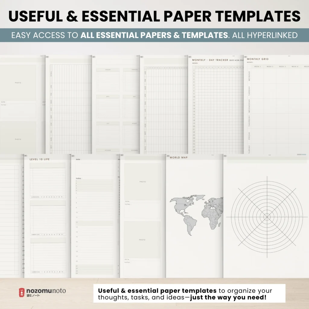 Digital Notebook V2 Portrait Light Garden extra paper template preview.