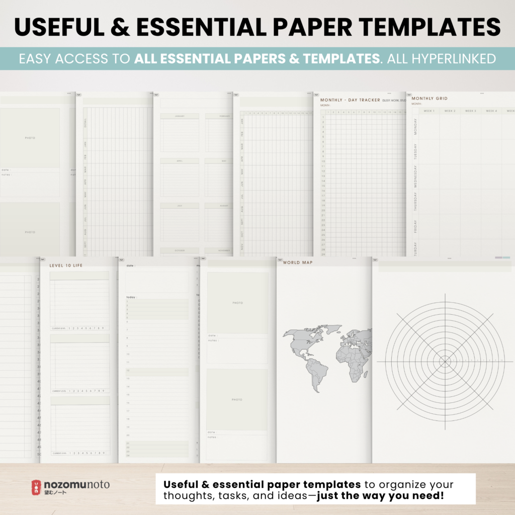 Digital Notebook V2 Yume Noto NozomuNoto Japanese Multipurpose Minimalist ADHD Bullet Journal Hyperlinked PDF Goodnotes Notability Android Tablet iPad Student Study Teacher Travel Cornell Grid Lines Dotted Template Noteshelf Noteful Kilonotes Collanote Zoomnotes Samsung Xodo