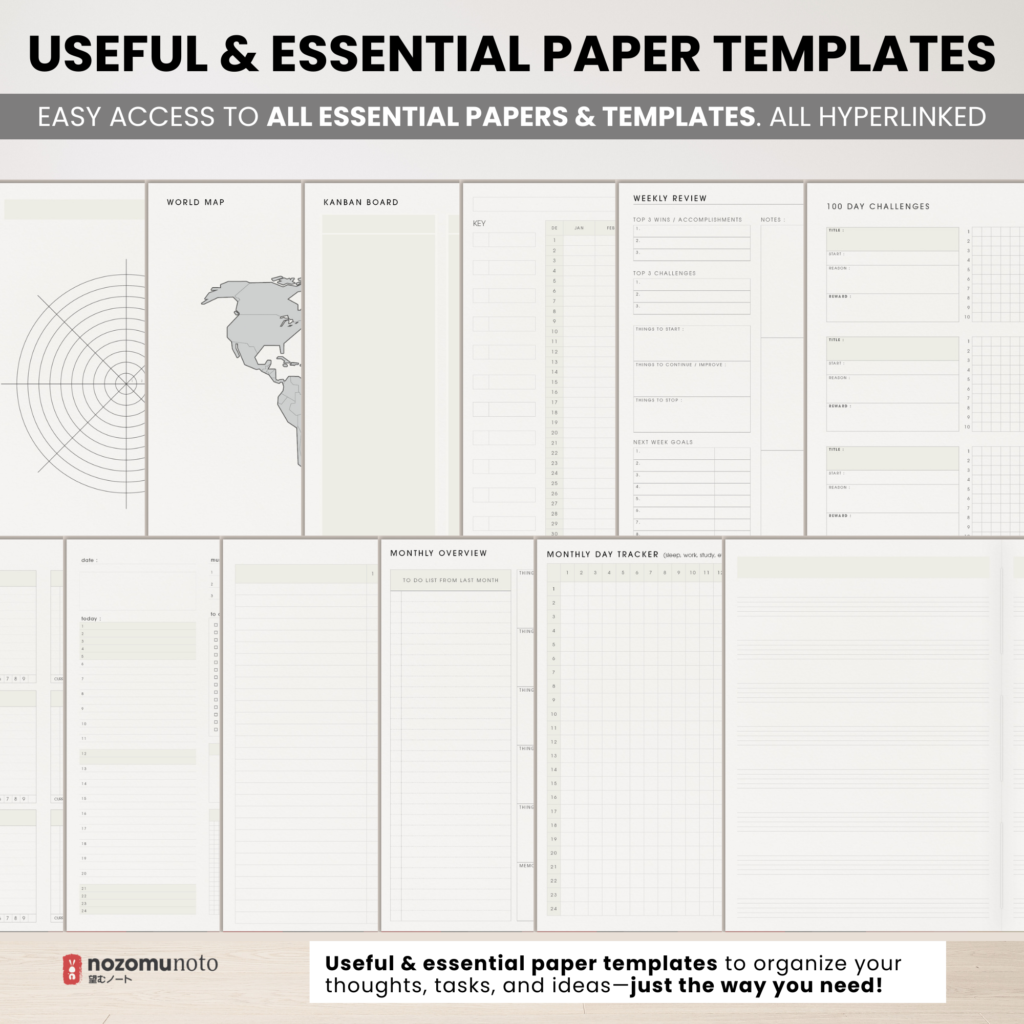Digital Notebook V2 Landscape Yume Noto NozomuNoto Japanese Multipurpose Minimalist ADHD Bullet Journal Hyperlinked PDF Goodnotes Notability Android Tablet iPad Student Study Teacher Travel Cornell Grid Lines Dotted Template Noteshelf Samsung Xodo