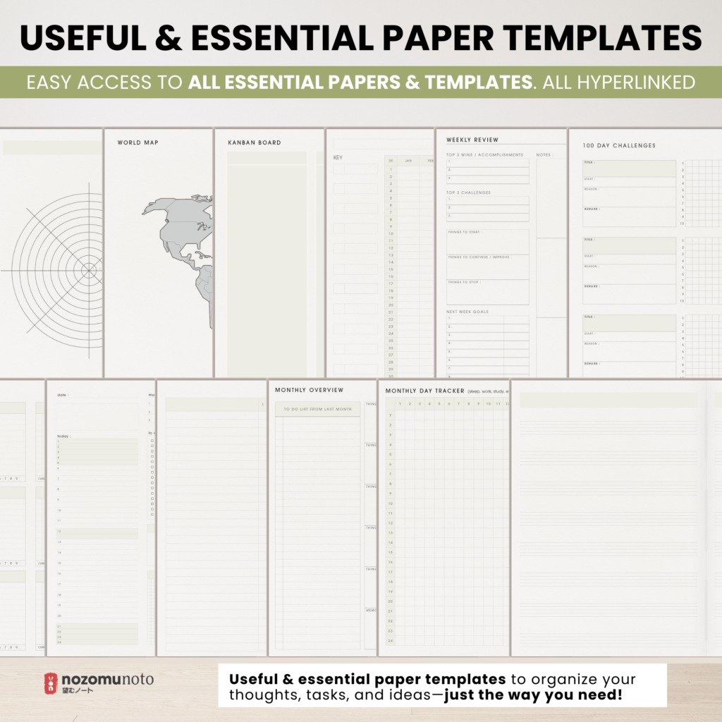 Digital Notebook V2 Landscape Yume Noto NozomuNoto Japanese Multipurpose Minimalist ADHD Bullet Journal Hyperlinked PDF Goodnotes Notability Android Tablet iPad Student Study Teacher Travel Cornell Grid Lines Dotted Template Noteshelf Samsung Xodo