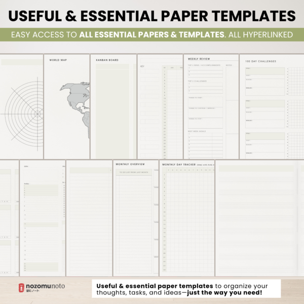 Digital Notebook V2 Landscape Yume Noto NozomuNoto Japanese Multipurpose Minimalist ADHD Bullet Journal Hyperlinked PDF Goodnotes Notability Android Tablet iPad Student Study Teacher Travel Cornell Grid Lines Dotted Template Noteshelf Samsung Xodo