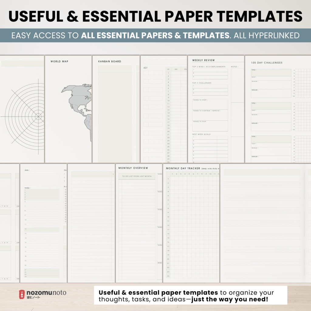 Digital Notebook V2 Landscape Yume Noto NozomuNoto Japanese Multipurpose Minimalist ADHD Bullet Journal Hyperlinked PDF Goodnotes Notability Android Tablet iPad Student Study Teacher Travel Cornell Grid Lines Dotted Template Noteshelf Samsung Xodo