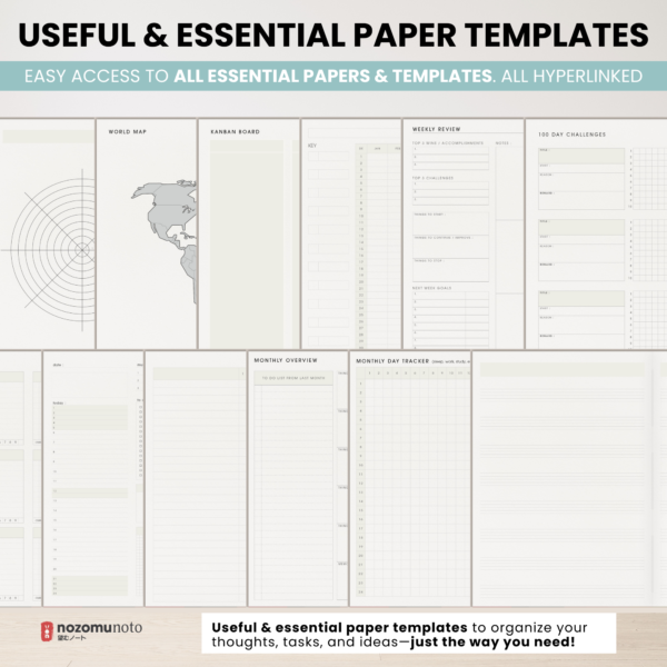 Digital Notebook V2 Landscape Yume Noto NozomuNoto Japanese Multipurpose Minimalist ADHD Bullet Journal Hyperlinked PDF Goodnotes Notability Android Tablet iPad Student Study Teacher Travel Cornell Grid Lines Dotted Template Noteshelf Samsung Xodo