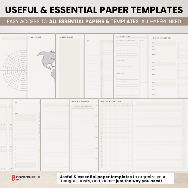 Digital Notebook V2 Landscape Yume Noto NozomuNoto Japanese Multipurpose Minimalist ADHD Bullet Journal Hyperlinked PDF Goodnotes Notability Android Tablet iPad Student Study Teacher Travel Cornell Grid Lines Dotted Template Noteshelf Samsung Xodo