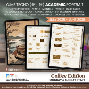 Dated Academic 2025 2026 Digital Planner Yume Techo NozomuNoto Notebook Daily Weekly Monthly Calendar Japanese Multipurpose Minimalist ADHD Bullet Journal Hyperlinked PDF Goodnotes Notability Portrait Android iPad Student Noteshelf Samsung Notes Hobonichi Noteful Penly Kilonotes Collanote Zoomnotes Samsung Notes Xodo