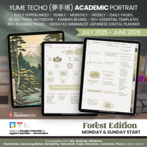 Dated Academic 2025 2026 Digital Planner Yume Techo NozomuNoto Notebook Daily Weekly Monthly Calendar Japanese Multipurpose Minimalist ADHD Bullet Journal Hyperlinked PDF Goodnotes Notability Portrait Android iPad Student Noteshelf Samsung Notes Hobonichi Noteful Penly Kilonotes Collanote Zoomnotes Samsung Notes Xodo