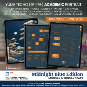 Dated Academic 2025 2026 Digital Planner Yume Techo NozomuNoto Notebook Daily Weekly Monthly Calendar Japanese Multipurpose Minimalist ADHD Bullet Journal Hyperlinked PDF Goodnotes Notability Portrait Android iPad Student Noteshelf Samsung Notes Hobonichi Noteful Penly Kilonotes Collanote Zoomnotes Samsung Notes Xodo