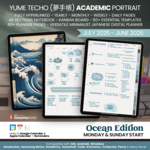 Dated Academic 2025 2026 Digital Planner Yume Techo NozomuNoto Notebook Daily Weekly Monthly Calendar Japanese Multipurpose Minimalist ADHD Bullet Journal Hyperlinked PDF Goodnotes Notability Portrait Android iPad Student Noteshelf Samsung Notes Hobonichi Noteful Penly Kilonotes Collanote Zoomnotes Samsung Notes Xodo