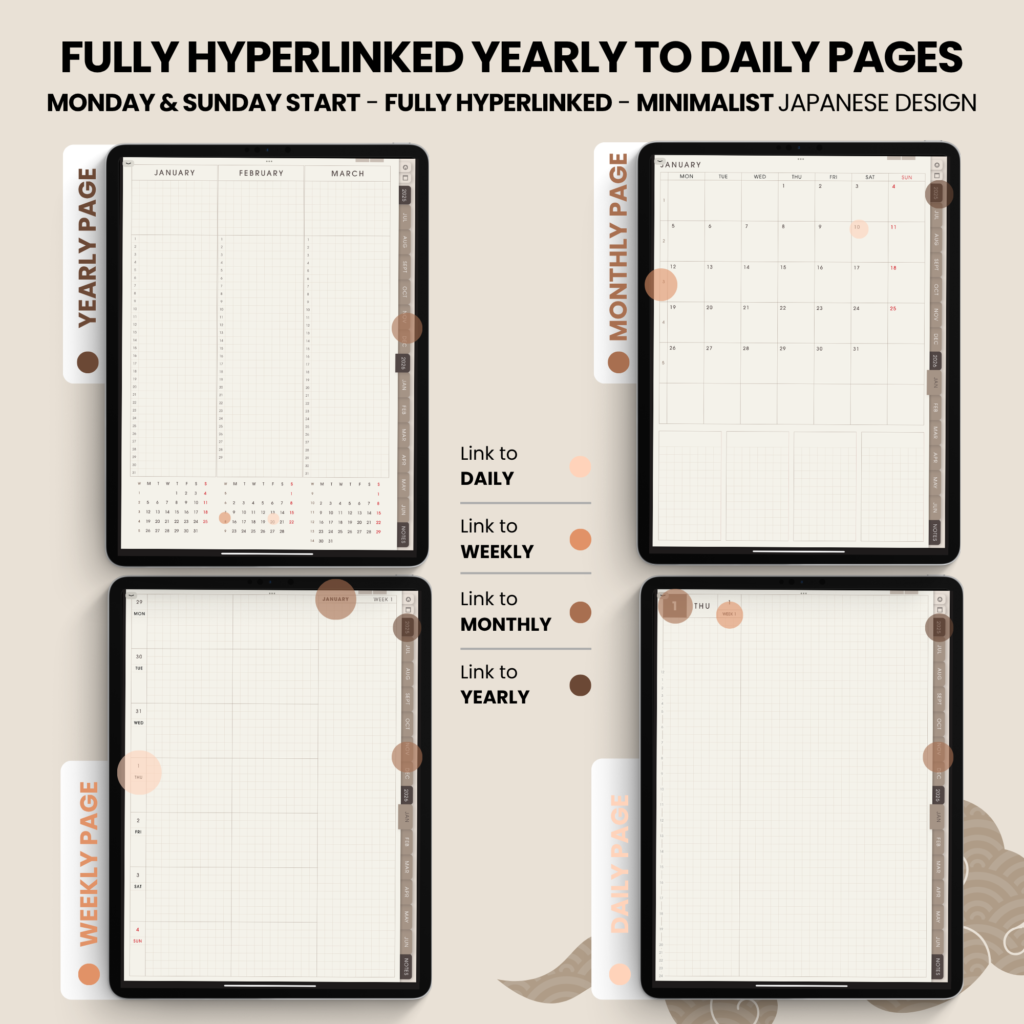 Dated Academic 2025 2026 Digital Planner Yume Techo NozomuNoto Notebook Daily Weekly Monthly Calendar Japanese Multipurpose Minimalist ADHD Bullet Journal Hyperlinked PDF Goodnotes Notability Portrait Android iPad Student Noteshelf Samsung Notes Hobonichi Noteful Penly Kilonotes Collanote Zoomnotes Samsung Notes Xodo