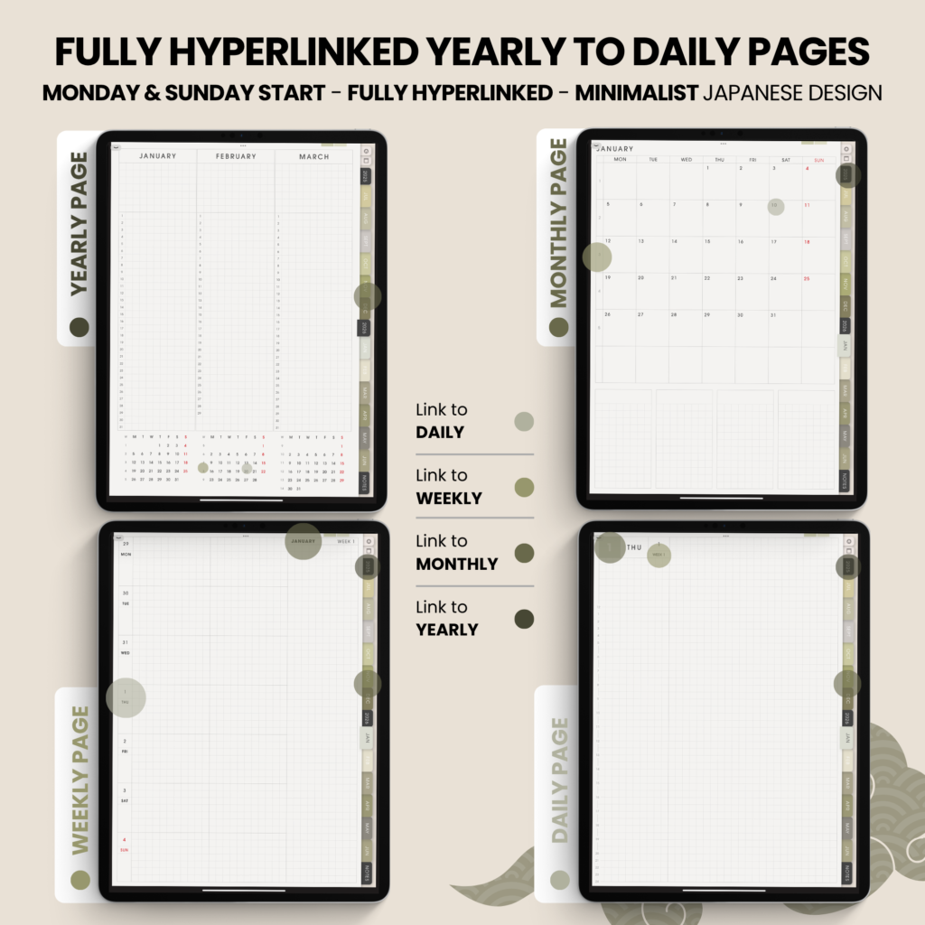 Dated Academic 2025 2026 Digital Planner Yume Techo NozomuNoto Notebook Daily Weekly Monthly Calendar Japanese Multipurpose Minimalist ADHD Bullet Journal Hyperlinked PDF Goodnotes Notability Portrait Android iPad Student Noteshelf Samsung Notes Hobonichi Noteful Penly Kilonotes Collanote Zoomnotes Samsung Notes Xodo
