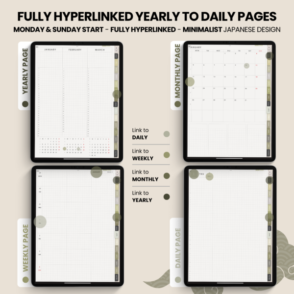 Dated Academic 2025 2026 Digital Planner Yume Techo NozomuNoto Notebook Daily Weekly Monthly Calendar Japanese Multipurpose Minimalist ADHD Bullet Journal Hyperlinked PDF Goodnotes Notability Portrait Android iPad Student Noteshelf Samsung Notes Hobonichi Noteful Penly Kilonotes Collanote Zoomnotes Samsung Notes Xodo