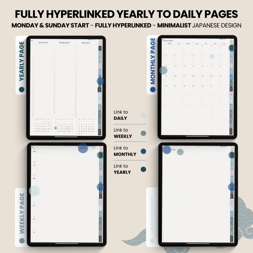 Dated Academic 2025 2026 Digital Planner Yume Techo NozomuNoto Notebook Daily Weekly Monthly Calendar Japanese Multipurpose Minimalist ADHD Bullet Journal Hyperlinked PDF Goodnotes Notability Portrait Android iPad Student Noteshelf Samsung Notes Hobonichi Noteful Penly Kilonotes Collanote Zoomnotes Samsung Notes Xodo