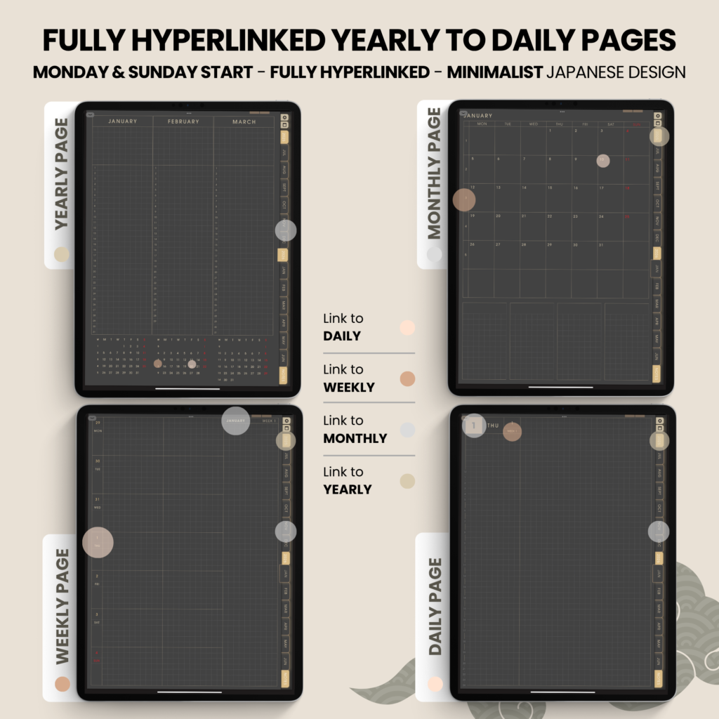 Dated Academic 2025 2026 Digital Planner Yume Techo NozomuNoto Notebook Daily Weekly Monthly Calendar Japanese Multipurpose Minimalist ADHD Bullet Journal Hyperlinked PDF Goodnotes Notability Portrait Android iPad Student Noteshelf Samsung Notes Hobonichi Noteful Penly Kilonotes Collanote Zoomnotes Samsung Notes Xodo