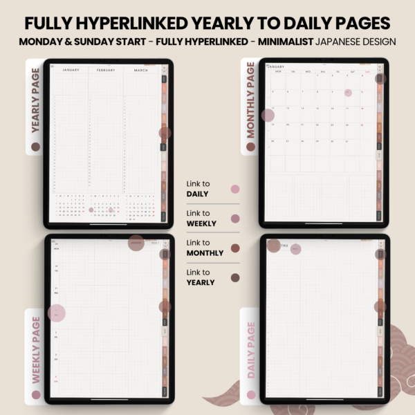 Dated Academic 2025 2026 Digital Planner Yume Techo NozomuNoto Notebook Daily Weekly Monthly Calendar Japanese Multipurpose Minimalist ADHD Bullet Journal Hyperlinked PDF Goodnotes Notability Portrait Android iPad Student Noteshelf Samsung Notes Hobonichi Noteful Penly Kilonotes Collanote Zoomnotes Samsung Notes Xodo
