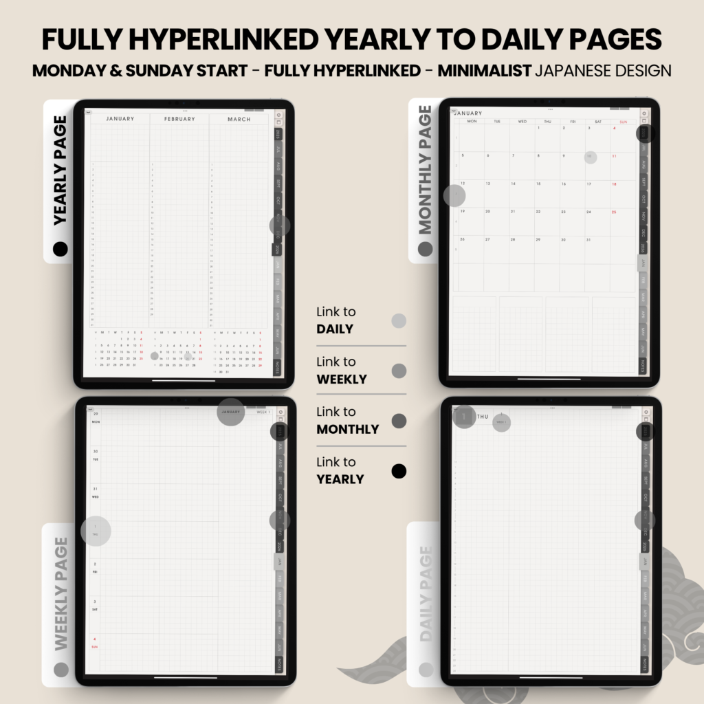 Dated Academic 2025 2026 Digital Planner Yume Techo NozomuNoto Notebook Daily Weekly Monthly Calendar Japanese Multipurpose Minimalist ADHD Bullet Journal Hyperlinked PDF Goodnotes Notability Portrait Android iPad Student Noteshelf Samsung Notes Hobonichi Noteful Penly Kilonotes Collanote Zoomnotes Samsung Notes Xodo