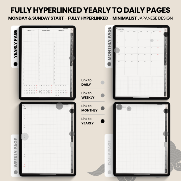 Dated Academic 2025 2026 Digital Planner Yume Techo NozomuNoto Notebook Daily Weekly Monthly Calendar Japanese Multipurpose Minimalist ADHD Bullet Journal Hyperlinked PDF Goodnotes Notability Portrait Android iPad Student Noteshelf Samsung Notes Hobonichi Noteful Penly Kilonotes Collanote Zoomnotes Samsung Notes Xodo