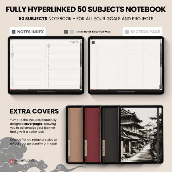 Dated Academic 2025 2026 Digital Planner Yume Techo NozomuNoto Notebook Daily Weekly Monthly Calendar Japanese Multipurpose Minimalist ADHD Bullet Journal Hyperlinked PDF Goodnotes Notability Landscape Android iPad Student Noteshelf Samsung Hobonichi Noteful Penly Kilonotes Collanote Zoomnotes