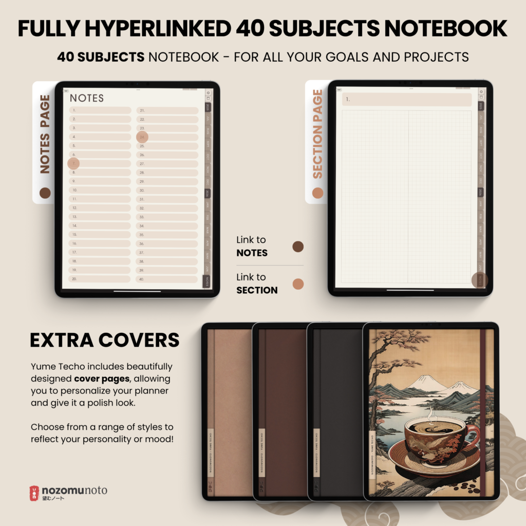 Dated Academic 2025 2026 Digital Planner Yume Techo NozomuNoto Notebook Daily Weekly Monthly Calendar Japanese Multipurpose Minimalist ADHD Bullet Journal Hyperlinked PDF Goodnotes Notability Portrait Android iPad Student Noteshelf Samsung Notes Hobonichi Noteful Penly Kilonotes Collanote Zoomnotes Samsung Notes Xodo