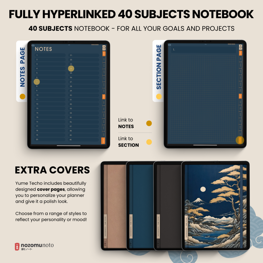 Dated Academic 2025 2026 Digital Planner Yume Techo NozomuNoto Notebook Daily Weekly Monthly Calendar Japanese Multipurpose Minimalist ADHD Bullet Journal Hyperlinked PDF Goodnotes Notability Portrait Android iPad Student Noteshelf Samsung Notes Hobonichi Noteful Penly Kilonotes Collanote Zoomnotes Samsung Notes Xodo