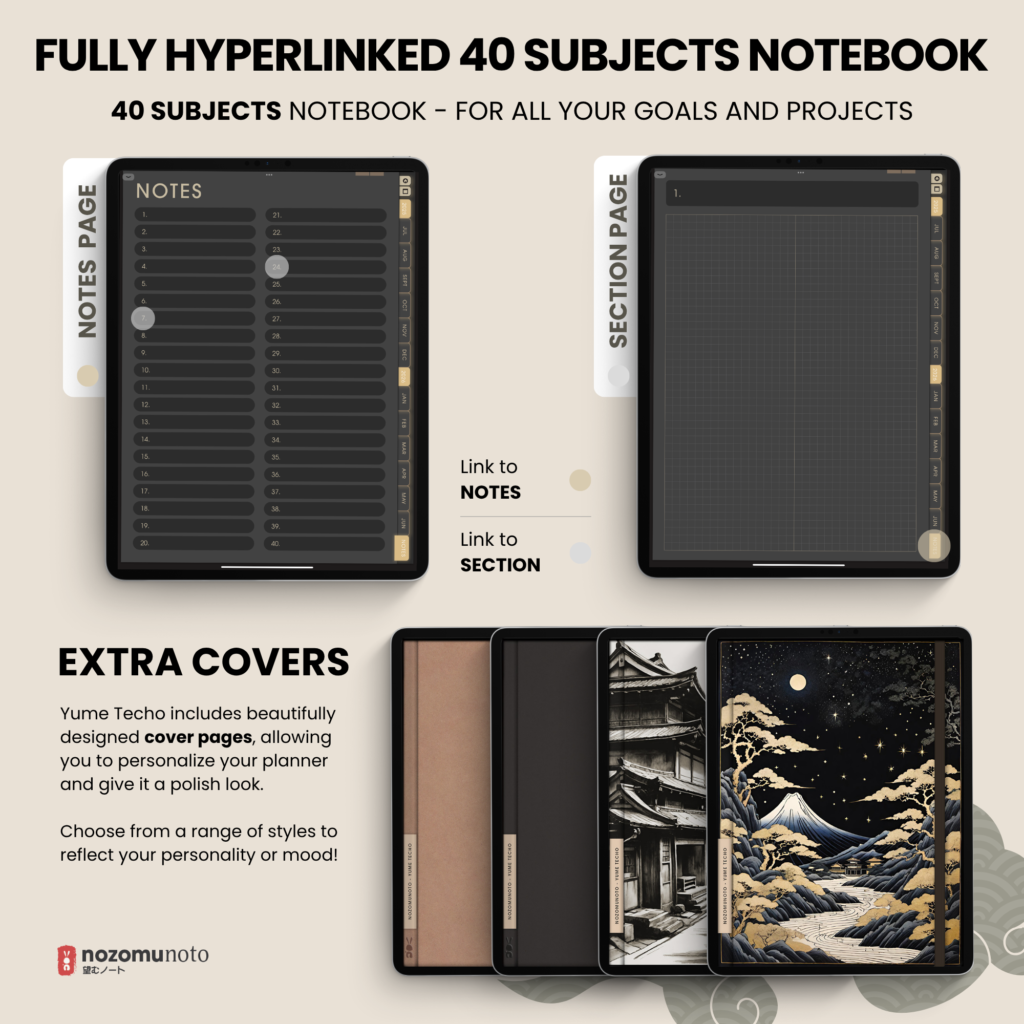 Dated Academic 2025 2026 Digital Planner Yume Techo NozomuNoto Notebook Daily Weekly Monthly Calendar Japanese Multipurpose Minimalist ADHD Bullet Journal Hyperlinked PDF Goodnotes Notability Portrait Android iPad Student Noteshelf Samsung Notes Hobonichi Noteful Penly Kilonotes Collanote Zoomnotes Samsung Notes Xodo