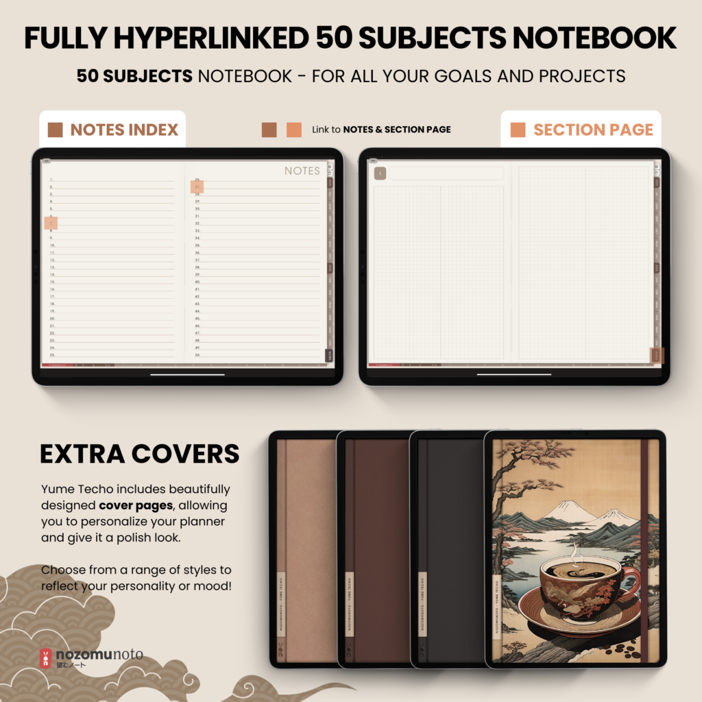 Dated Academic 2025 2026 Digital Planner Yume Techo NozomuNoto Notebook Daily Weekly Monthly Calendar Japanese Multipurpose Minimalist ADHD Bullet Journal Hyperlinked PDF Goodnotes Notability Landscape Android iPad Student Noteshelf Samsung Hobonichi Noteful Penly Kilonotes Collanote Zoomnotes