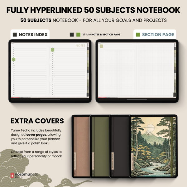 Dated Academic 2025 2026 Digital Planner Yume Techo NozomuNoto Notebook Daily Weekly Monthly Calendar Japanese Multipurpose Minimalist ADHD Bullet Journal Hyperlinked PDF Goodnotes Notability Landscape Android iPad Student Noteshelf Samsung Hobonichi Noteful Penly Kilonotes Collanote Zoomnotes
