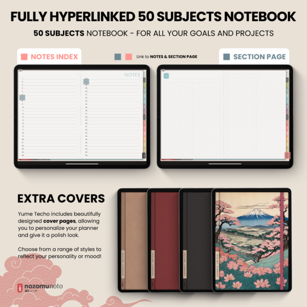 Dated Academic 2025 2026 Digital Planner Yume Techo NozomuNoto Notebook Daily Weekly Monthly Calendar Japanese Multipurpose Minimalist ADHD Bullet Journal Hyperlinked PDF Goodnotes Notability Landscape Android iPad Student Noteshelf Samsung Hobonichi Noteful Penly Kilonotes Collanote Zoomnotes