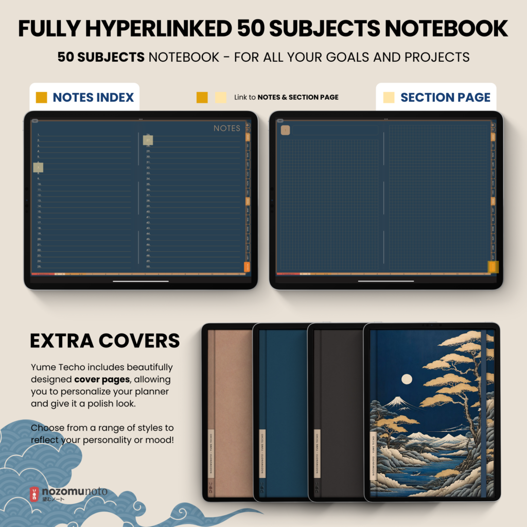 Dated Academic 2025 2026 Digital Planner Yume Techo NozomuNoto Notebook Daily Weekly Monthly Calendar Japanese Multipurpose Minimalist ADHD Bullet Journal Hyperlinked PDF Goodnotes Notability Landscape Android iPad Student Noteshelf Samsung Hobonichi Noteful Penly Kilonotes Collanote Zoomnotes
