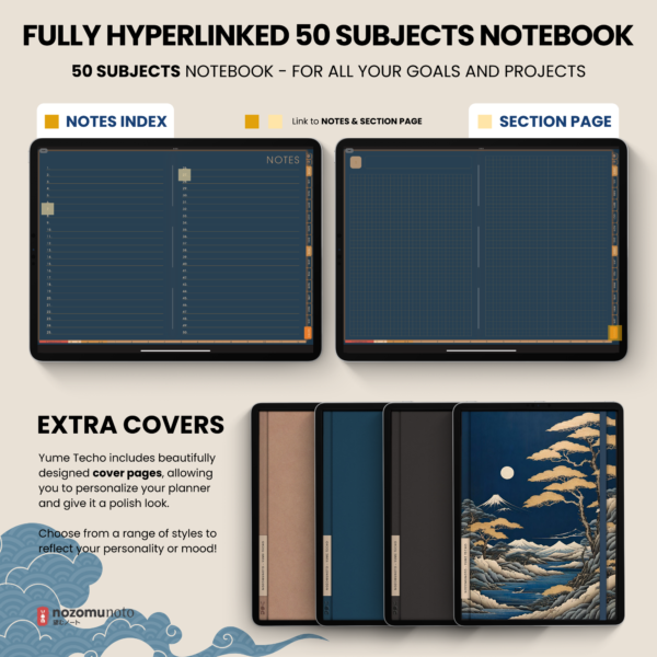 Dated Academic 2025 2026 Digital Planner Yume Techo NozomuNoto Notebook Daily Weekly Monthly Calendar Japanese Multipurpose Minimalist ADHD Bullet Journal Hyperlinked PDF Goodnotes Notability Landscape Android iPad Student Noteshelf Samsung Hobonichi Noteful Penly Kilonotes Collanote Zoomnotes