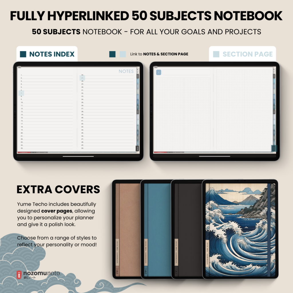 Dated Academic 2025 2026 Digital Planner Yume Techo NozomuNoto Notebook Daily Weekly Monthly Calendar Japanese Multipurpose Minimalist ADHD Bullet Journal Hyperlinked PDF Goodnotes Notability Landscape Android iPad Student Noteshelf Samsung Hobonichi Noteful Penly Kilonotes Collanote Zoomnotes