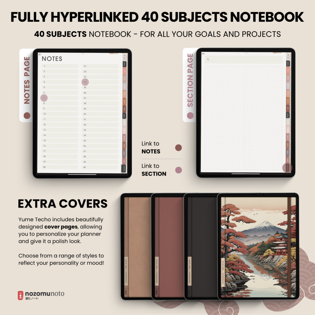 Dated Academic 2025 2026 Digital Planner Yume Techo NozomuNoto Notebook Daily Weekly Monthly Calendar Japanese Multipurpose Minimalist ADHD Bullet Journal Hyperlinked PDF Goodnotes Notability Portrait Android iPad Student Noteshelf Samsung Notes Hobonichi Noteful Penly Kilonotes Collanote Zoomnotes Samsung Notes Xodo