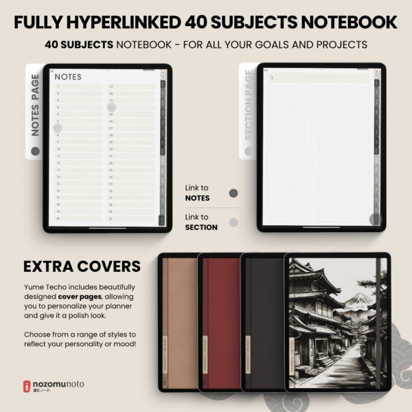 Dated Academic 2025 2026 Digital Planner Yume Techo NozomuNoto Notebook Daily Weekly Monthly Calendar Japanese Multipurpose Minimalist ADHD Bullet Journal Hyperlinked PDF Goodnotes Notability Portrait Android iPad Student Noteshelf Samsung Notes Hobonichi Noteful Penly Kilonotes Collanote Zoomnotes Samsung Notes Xodo